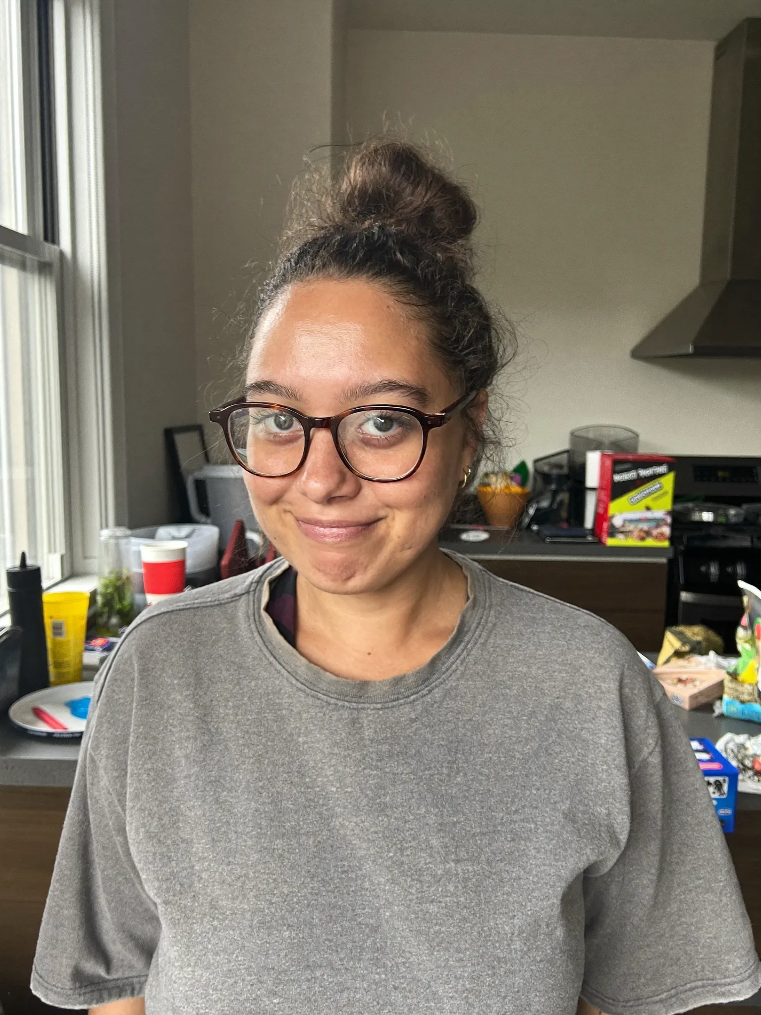 AI-generated casting portrait: Meg, kitchen-confessional mom persona
